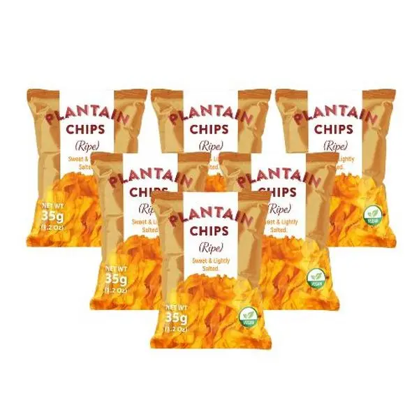 Bushfaller Ripe Plantain Chips, Naturally Sweet, Serious Crunch, Healthy Vegan Snack Made with 100 Percent Vegetable Oil, Non-GMO, Zero Sugar, No Preservatives, 1.2 oz Bags, 6-Packs