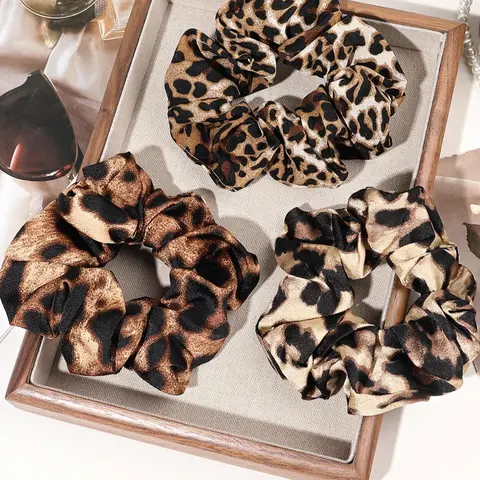 Leopard Print Scrunchies, High Stretch Hair Tie, Fashionable Hair Accessories for Women & Girls, Minimalist Headwear Suitable for Thick Hair