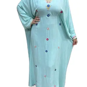 Morocan Kaftan Jalabia Purple Dress with Colorful Embellishments and Gold Trim Details