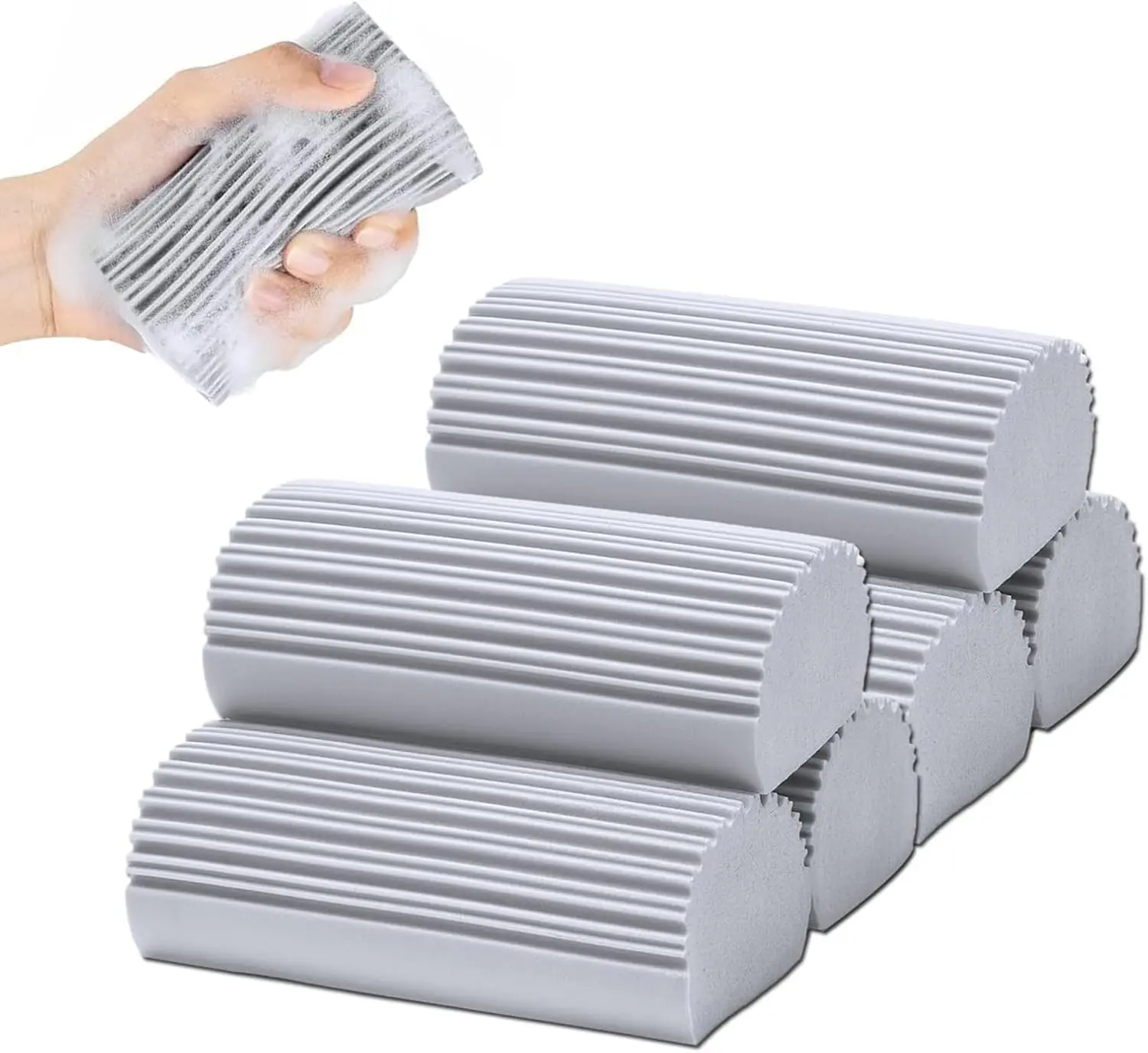 6 Pack Damp Clean Duster Sponge,Dusting Sponge Duster for Housekeeping, Household Cleaning Sponge for Blinds, Fan ,Mirrors,Glass, Baseboards,Window Track Grooves and  (Grey)