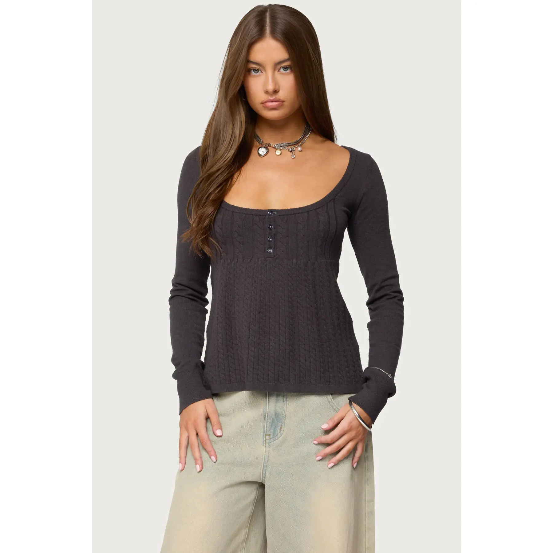 Jaylah Cable Knit Babydoll Top