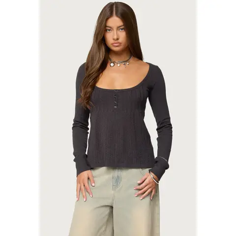 Jaylah Cable Knit Babydoll Top