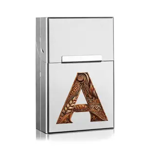 Premium Aluminum Cigarette Case - Metal Hard Shell with Magnetic Buckle | Moisture-Proof, Large Capacity Cig Holder | A-Z Letter & Wooden Texture Pattern Options for Daily Use | Ideal Gifts for Family & Friends