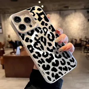 Black Leopard Print Pattern Magnetic Phone Case for iPhone 15 16 14 Pro Max 13 12 11 XR XS Plus Shockproof Drop Protection Durable PC Smartphone Cover Cellphone Protective