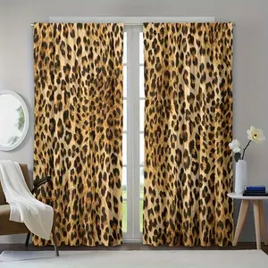 2pcs Leopard Print Curtains, High Definition Digital Printing, Rod Pocket Installation, Easy Install Curtain, 100% Polyester, All-Season UV Protection Drapes, Window Curtain