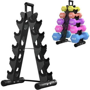 5 Tier Dumbbell Rack Stand Only, A-Frame Design Weight Rack with Handle, Weights Metal Strength Training Dumbbells Storage Rack for Home Gym Space Saver (Dumbells not Included)