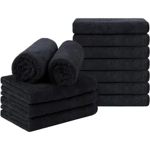 Black Salon Towel, Pack of 12(Not Bleach Proof, 16 x 27 Inches) Super Soft and Absorbent Microfiber Towels for Salon, Hand, Gym, Bath, Spa and Home Hair Care