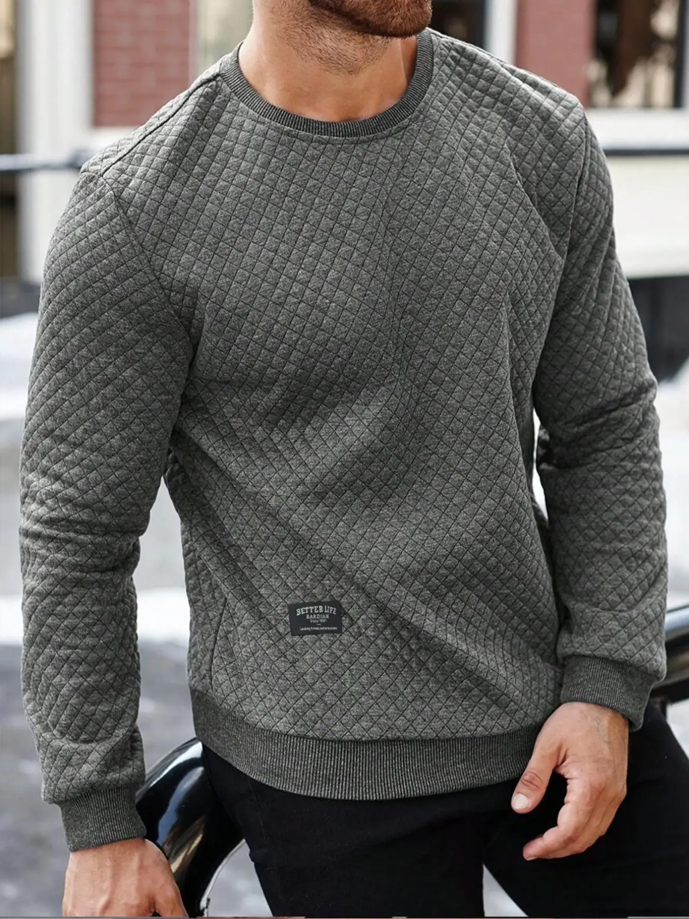 Men's Fashion Round Neck Casual Patchwork Long Sleeve Knitted Pullover Sweatshirt Knitwear, Stylish Outerwear for Daily Wear, Comfortable and Trendy