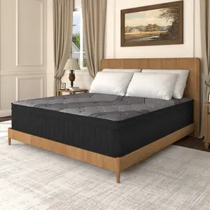 12 Queen & 14 King Hybrid Mattress Grey Top Black Sides Gel Memory Foam Pocket Coils Medium Firm Support Cooling Edge to Edge Design Bed in a Box