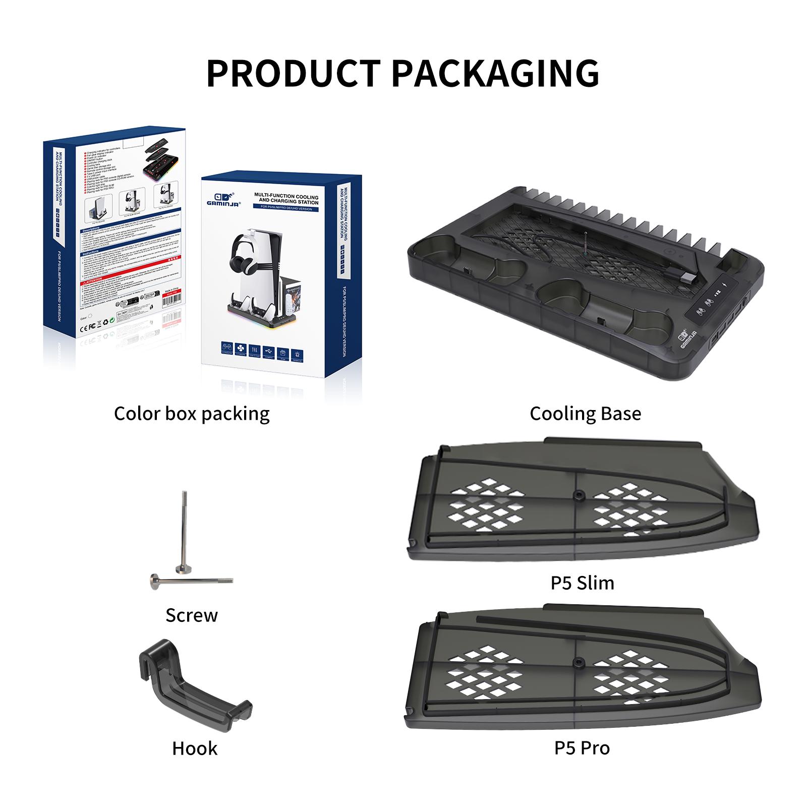 DIgit hub P58 Charging Base Cooling Bracket Compatible With PS5 Console, Vertical Stand Cooling Fan, Multi-functional Cooling & Charging Station for PS5 Slim Pro All Model Universal Gaming Pad Stomp Pad