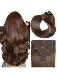 Clip In Hair Extensions Natural Looking Hair Real Human Hair Chocolate Brown Double Weft Hairpieces Handmade Real Human Hair Extensions Clip Ins 8pcs 18 clips 100% Brazilian Virgin Human Hair For Women