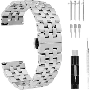Thick Stainless Steel Watch Bands, Heavy Duty Linked Metal Polished Watch Straps with Butterfly Clasp Quick Release Solid Steel Watchband 20mm 22mm Lug Width Compatible with Men Women