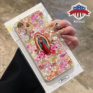 Phone Case Compatible with Galaxy S24 Plus S25 S23 S22 Ultra S22+ Floral Virgin Mary Straight Edge Scratch-resistant Ultra Slim Back Cover Gift for Girl