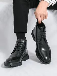 Men's Business Style Solid Color Lace Up Front Ankle Boots, Fashionable Pointed Toe Boots for Work Office, Male All-match Shoes for Daily Wear