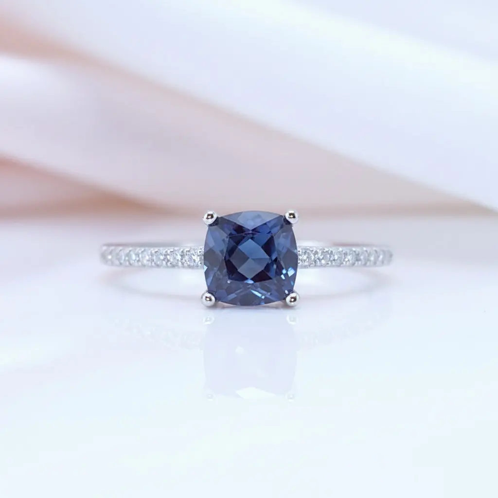 Cushion Cut Alexandrite Gemstone Engagement Ring