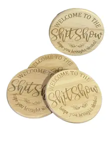 Set of 4 Funny Wooden Coasters – “Welcome to the Shit Show”