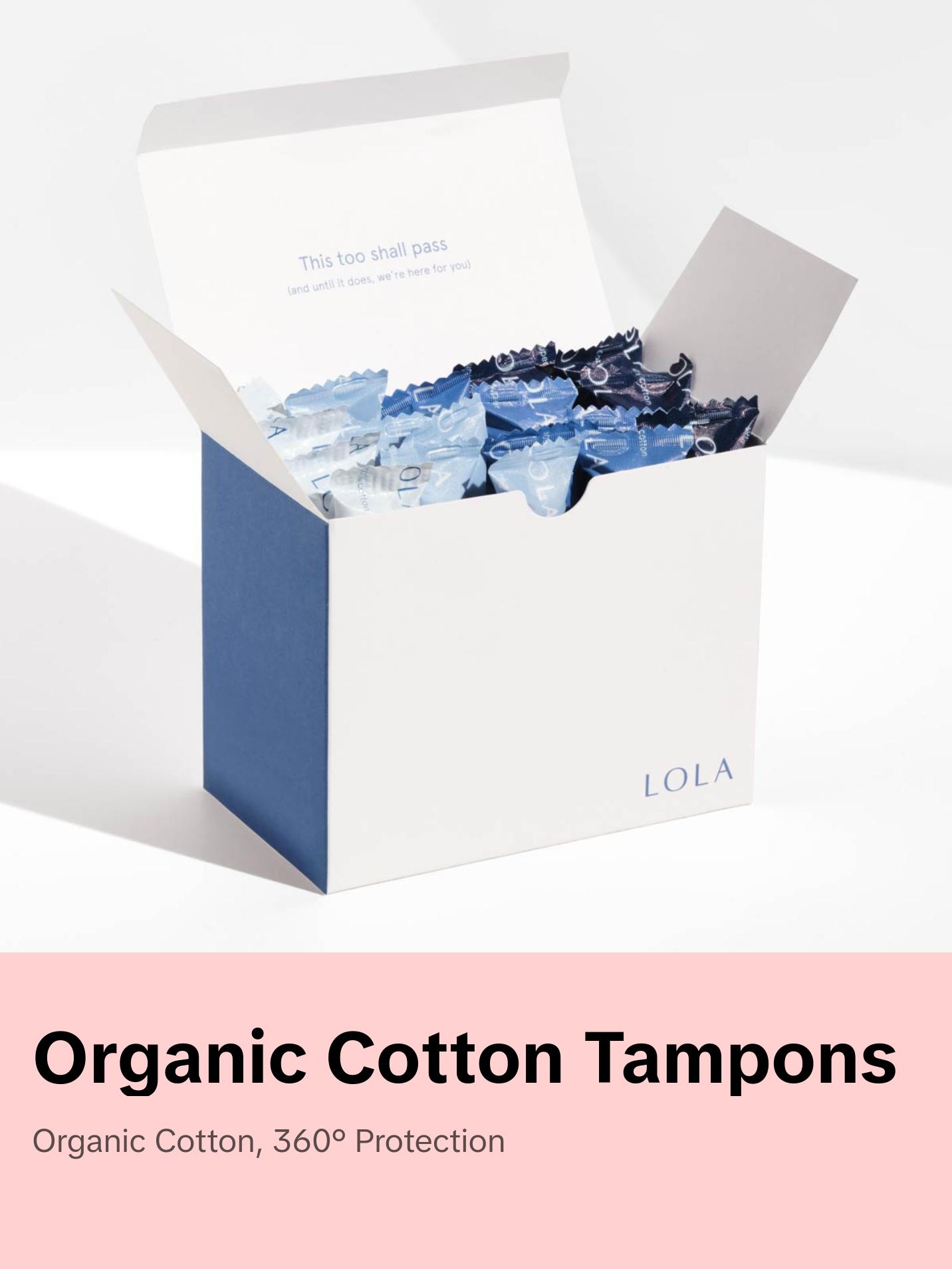 LOLA Regular and Super Organic Cotton Tampons | 360-Degree Leak Protection | BPA-Free Plastic Applicator | HSA FSA Approved Feminine Care Products | 16ct (8Reg / 8Super)