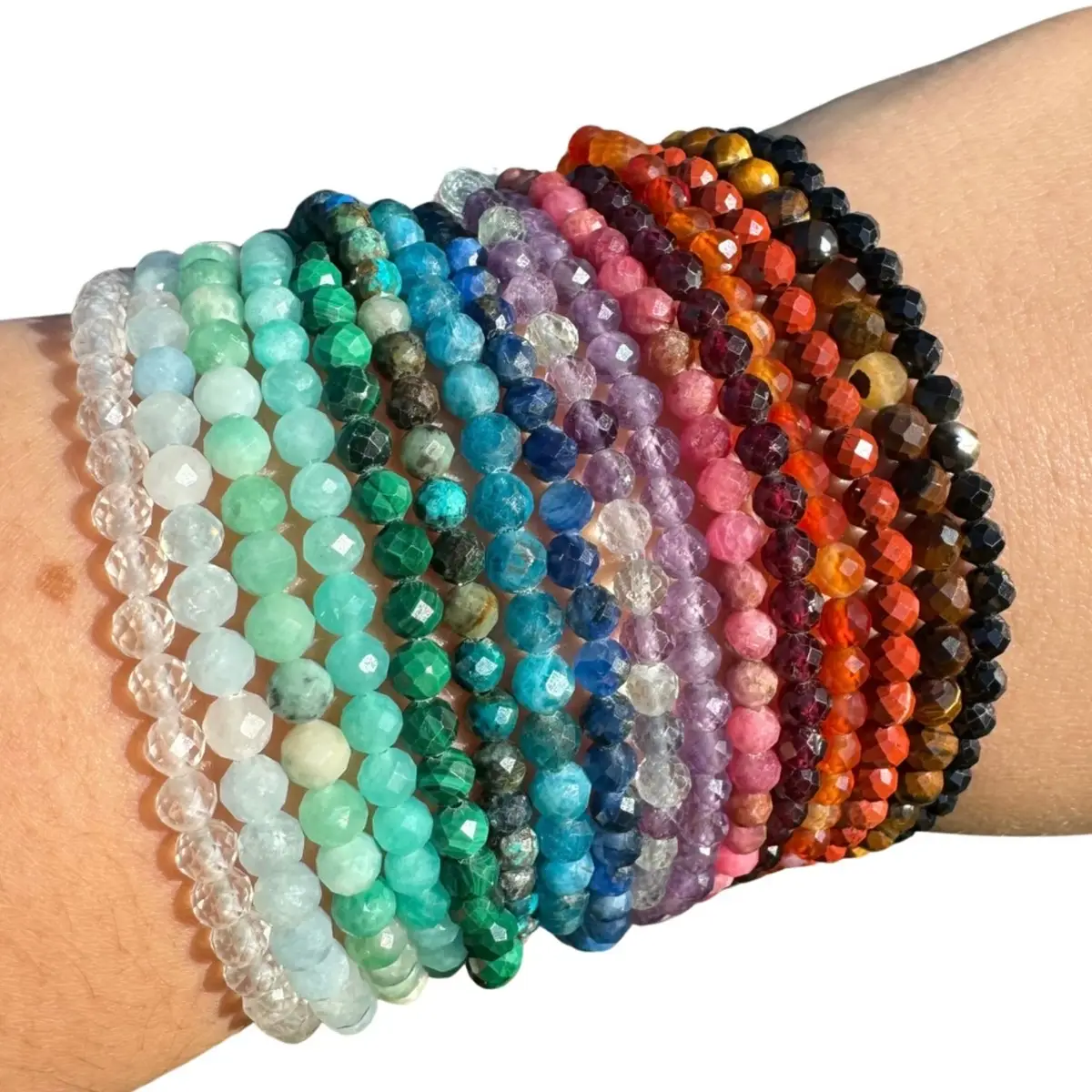 4mm Facet Gemstone Bracelet - 4mm Faceted Crystal Bracelet