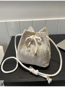 Solid Color Mini Foldable Drawstring Shoulder Bag Lightweight Travel Storage Pouch for Women Girls Beach Shopping