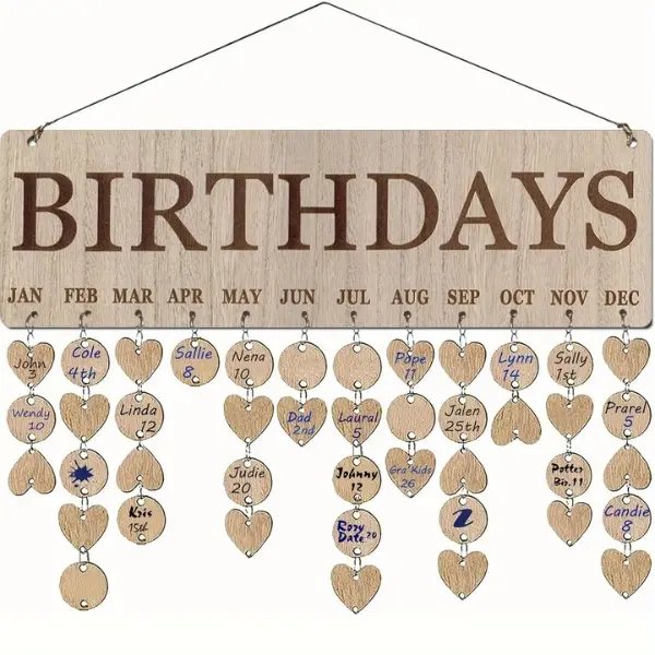 Wooden Birthday Calendar Reminders - A Set of Wall-Mounted Family Birthday Boards with Labels - Suitable for Home, Classroom, Office - A Custom Gift for Mom, Teacher, Grandma to Mark Birthdays