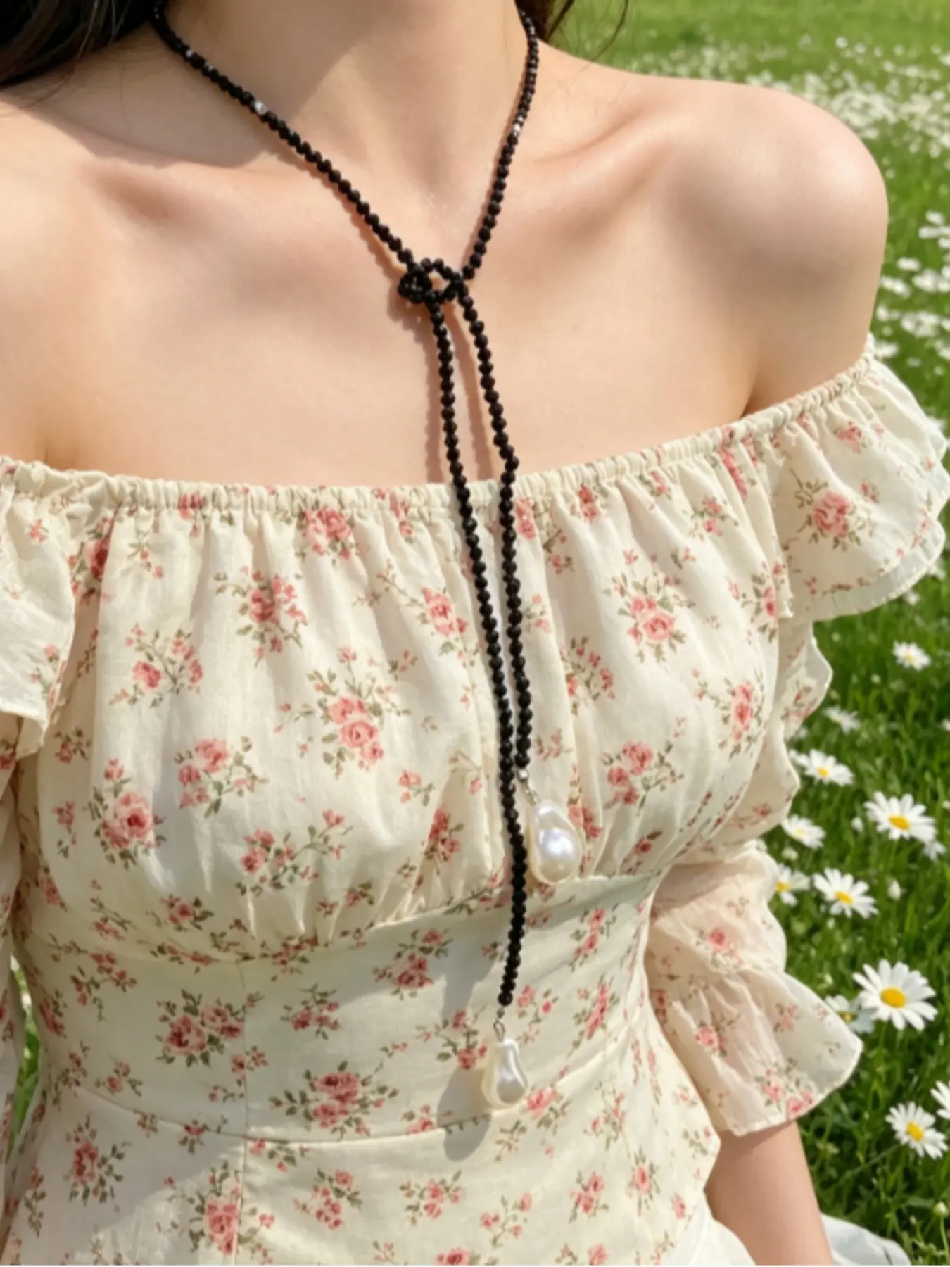 French Baroque Pearl Lariat Necklace, Adjustable Long Beaded Chain, Women Daily Party Jewelry Gift For Her