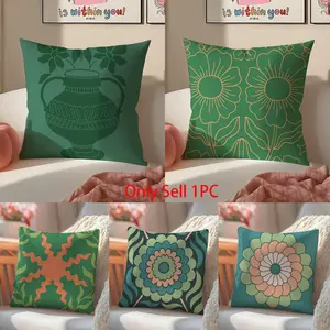 Bohemia Green Classic Pillow Case Pillowcas Soft Detachable Short Plush Fabric With Hidden Zipper Washable And Stain-resistant Decor Home Living Room Bedroom Sofas Office Car Gift