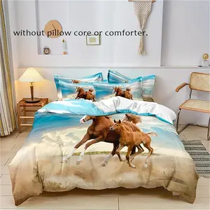 Soft and comfortable three-piece duvet cover set with running horse print - perfect for the bedroom or guest room!