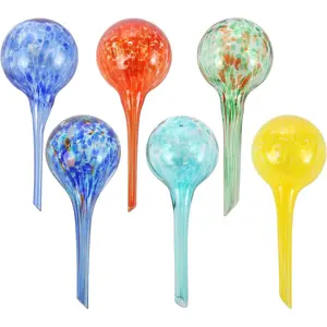 Watering Globes - 6-Pack Self Watering Bulbs for Indoor and Outdoor  - Hand-Blown Decorative Glass Water Globes - 6" L x 2.5" D - 150ml