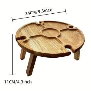 Outdoor Wooden Folding Picnic Table-With Glass Holder 2In1 round Desk Wine Glass Rack Collapsible Table for Garden Party Does not apply