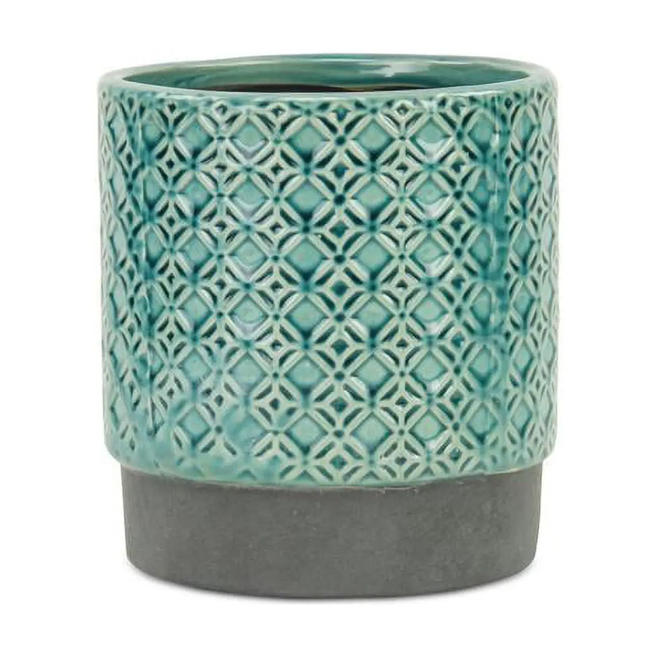 Cheungs 5780BL-L Glaze Finish Handmade Textured Miniature Ceramic Lattice Pot, Turquoise, 6x6.25x5.5 in., Glaze Finish Flower Pots, Handmade Textured Flower Pots