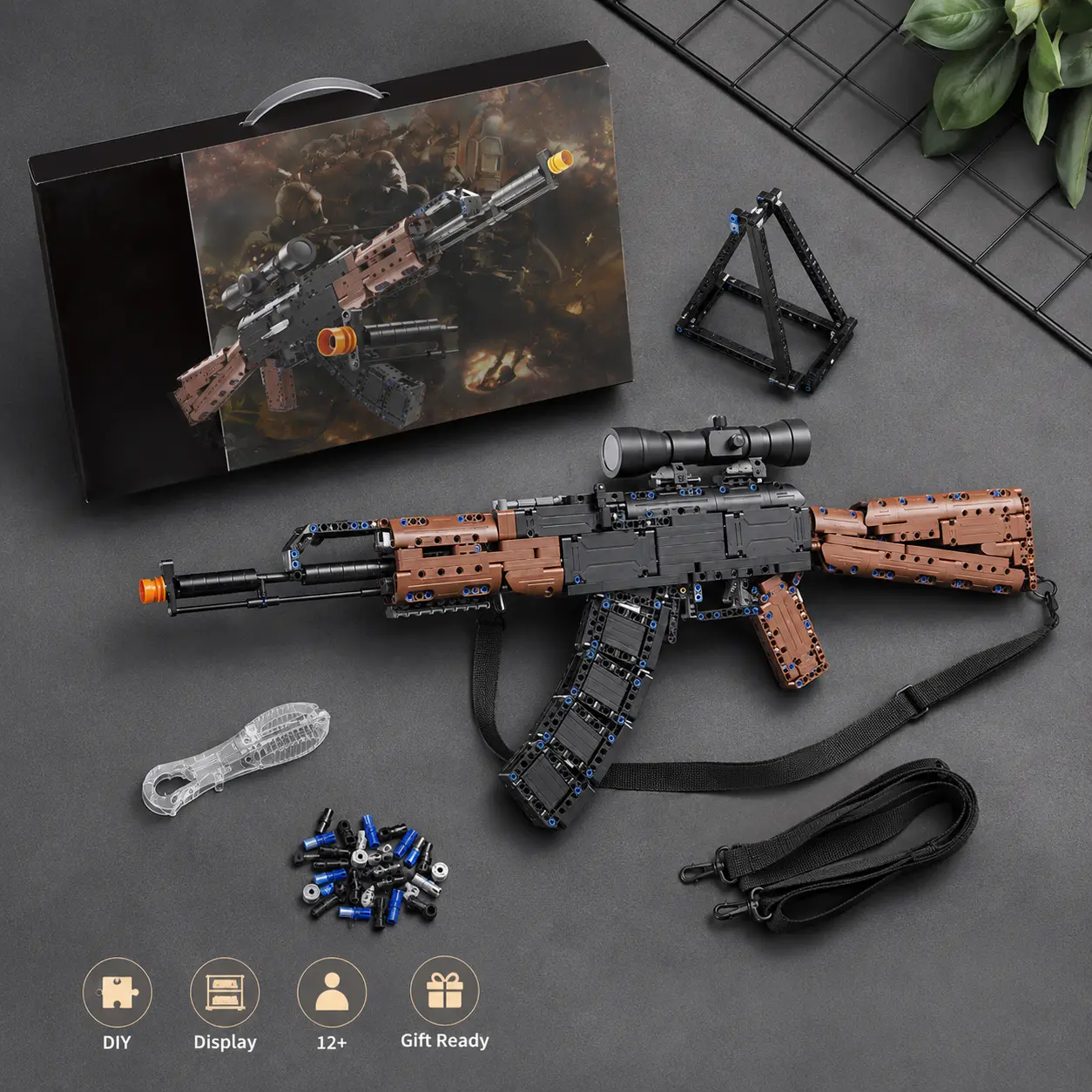 738pcs High-Tech Building Blocks Rifle Model Kit - Large-Size, Sight-Equipped Adult Building Toy, Desktop Decoration, Ideal Holiday Gift