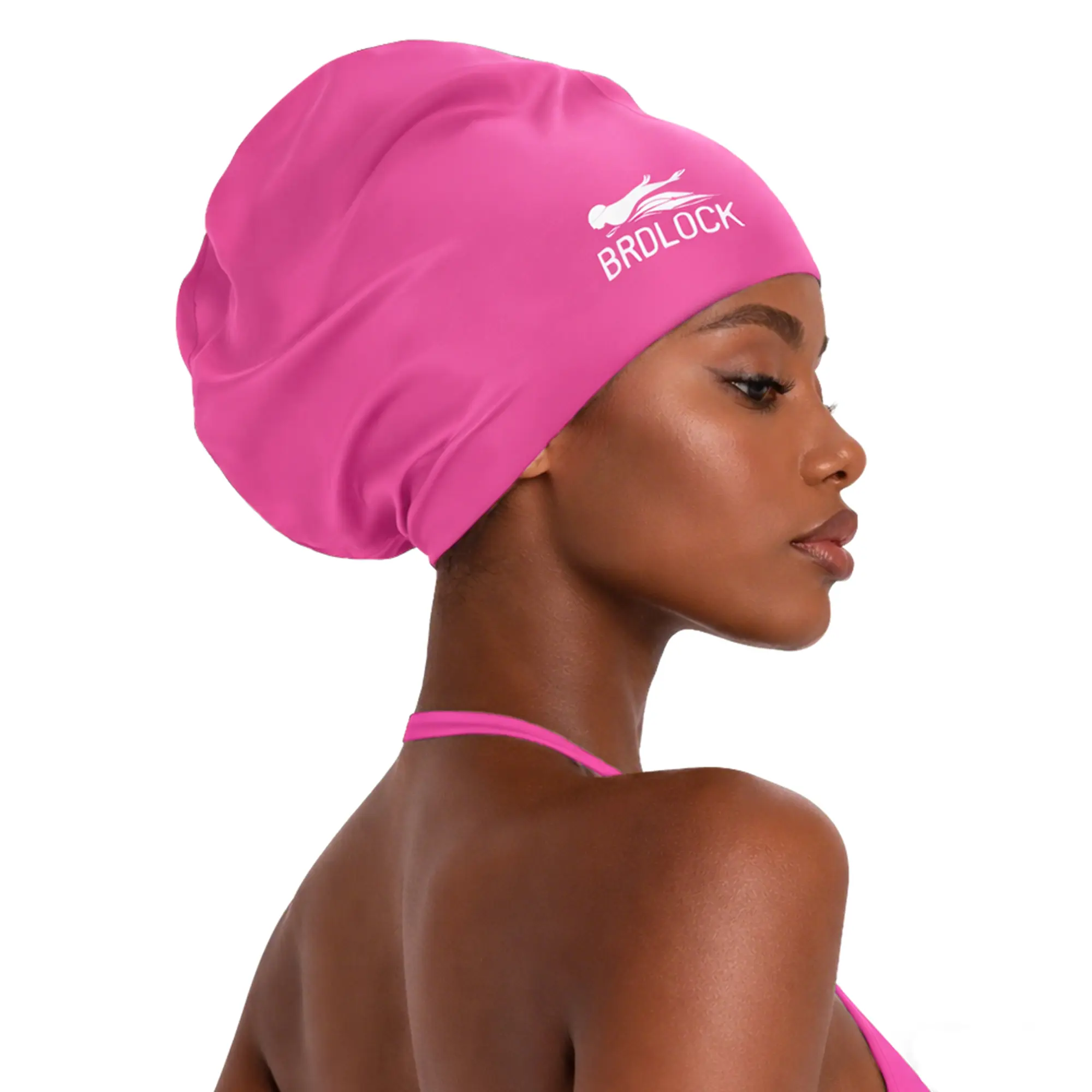XL Unisex Braid-Friendly Waterproof Seal Latex-Free Silicone Swim Cap for Long Hair, Aquatic Swimming Cap (Pink)