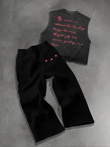 Two-Piece Set Men's Regular Fit Star Print Tank Top & Straight Leg Pants, Street Fashion Casual Crew Neck Sleeveless Top & Trousers for Daily Outdoor Wear, Men's Outfits for Summer