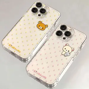 Cute Cartoon Bear Rilakkuma Couple Phone Cases For iPhone 17 Promax Pro Air 16 Plus 15 14 13 12 11 Pink Yellow Transparent Protective Cover Protection