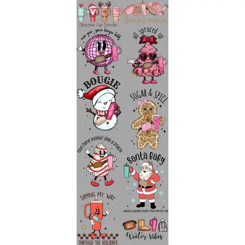 Bougie Christmas DTF Transfers Gang Sheet 22” wide x 60” long DTF Gang Sheet Direct To Film