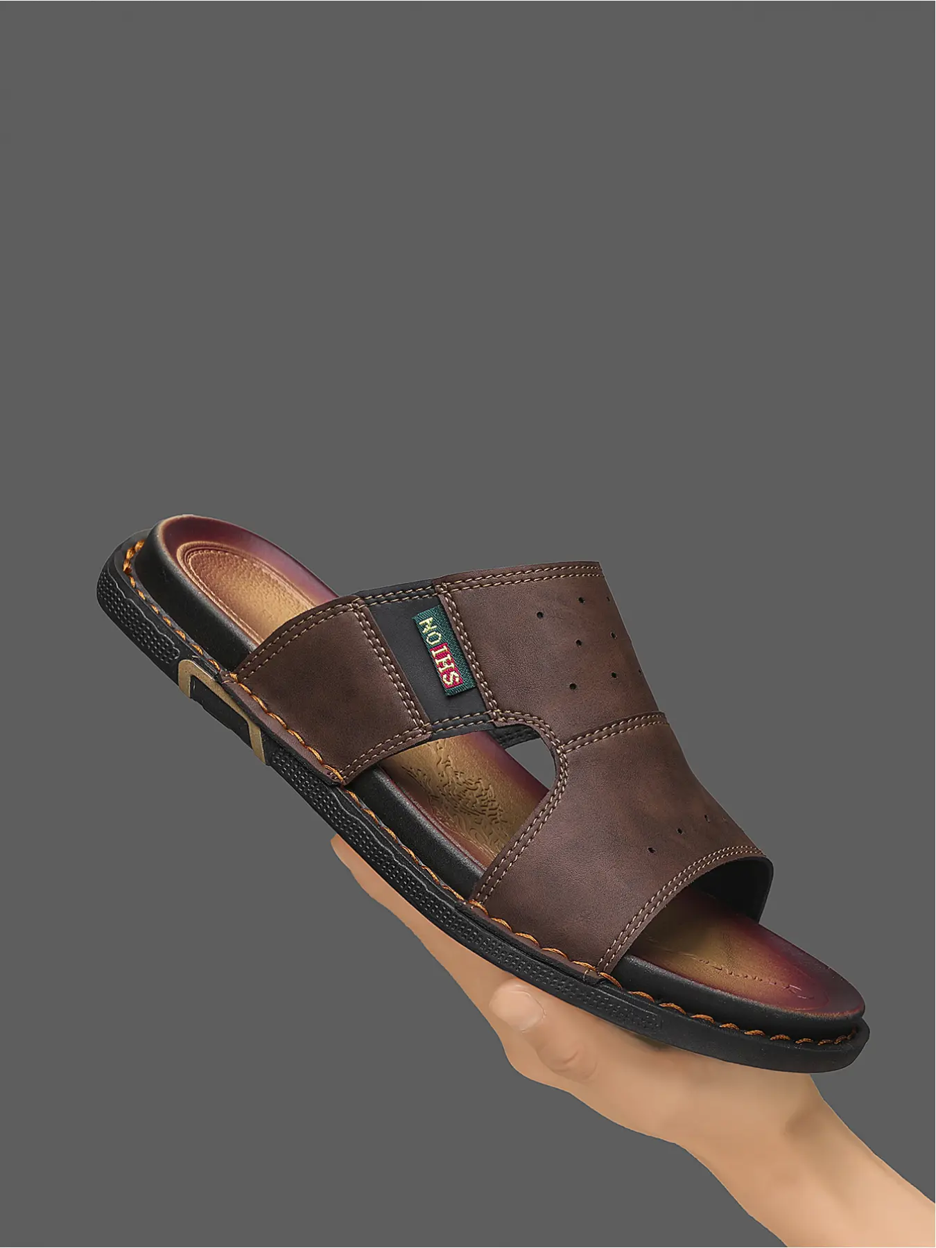 1 Pair Men's Business Casual Slide Sandals | Casual Daily Style | Premium Faux-Leather Upper + Stitch Accent + Non-Slip Wear-Resistant Sole | Daily Commute / Beach Strolls / Home Relax, Versatile Outdoor Slides, Trending Sandals, Footwear