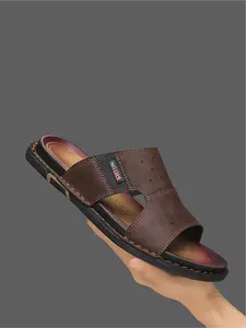 1 Pair Men's Business Casual Slide Sandals | Casual Daily Style | Premium Faux-Leather Upper + Stitch Accent + Non-Slip Wear-Resistant Sole | Daily Commute / Beach Strolls / Home Relax, Versatile Outdoor Slides, Trending Sandals, Footwear