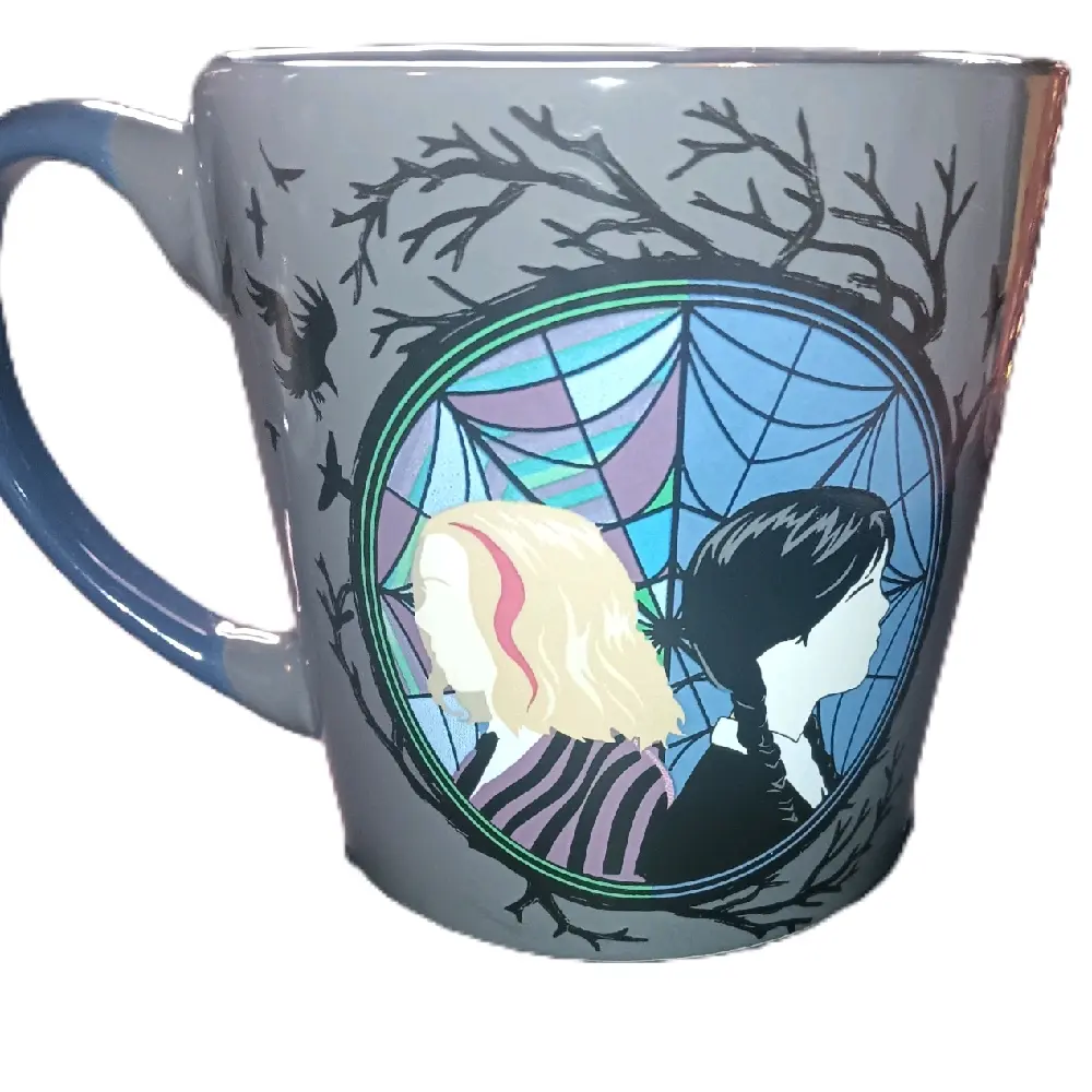 Wednesday Mug - Features Unique Design with Spider Web and Silhouettes, Perfect for Fans of the Series