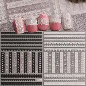 2pcs French Lace Edge Wedding Nail Stickers, Easy Apply Daily Nail Design, All-Season Use, Glossy Finish, DIY Manicure Accessories, Nail Art Sheet