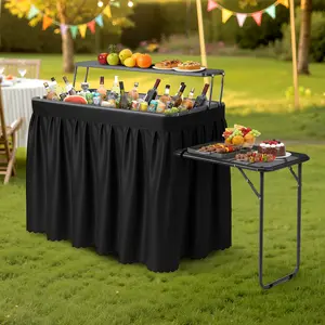 40.5 Inch Rectangular Outdoor Ice Table with Expandable Storage Frame, Multifunctional Patio Cool Bar Table for Outdoor Entertainment, Party, Backyard and Garden Use