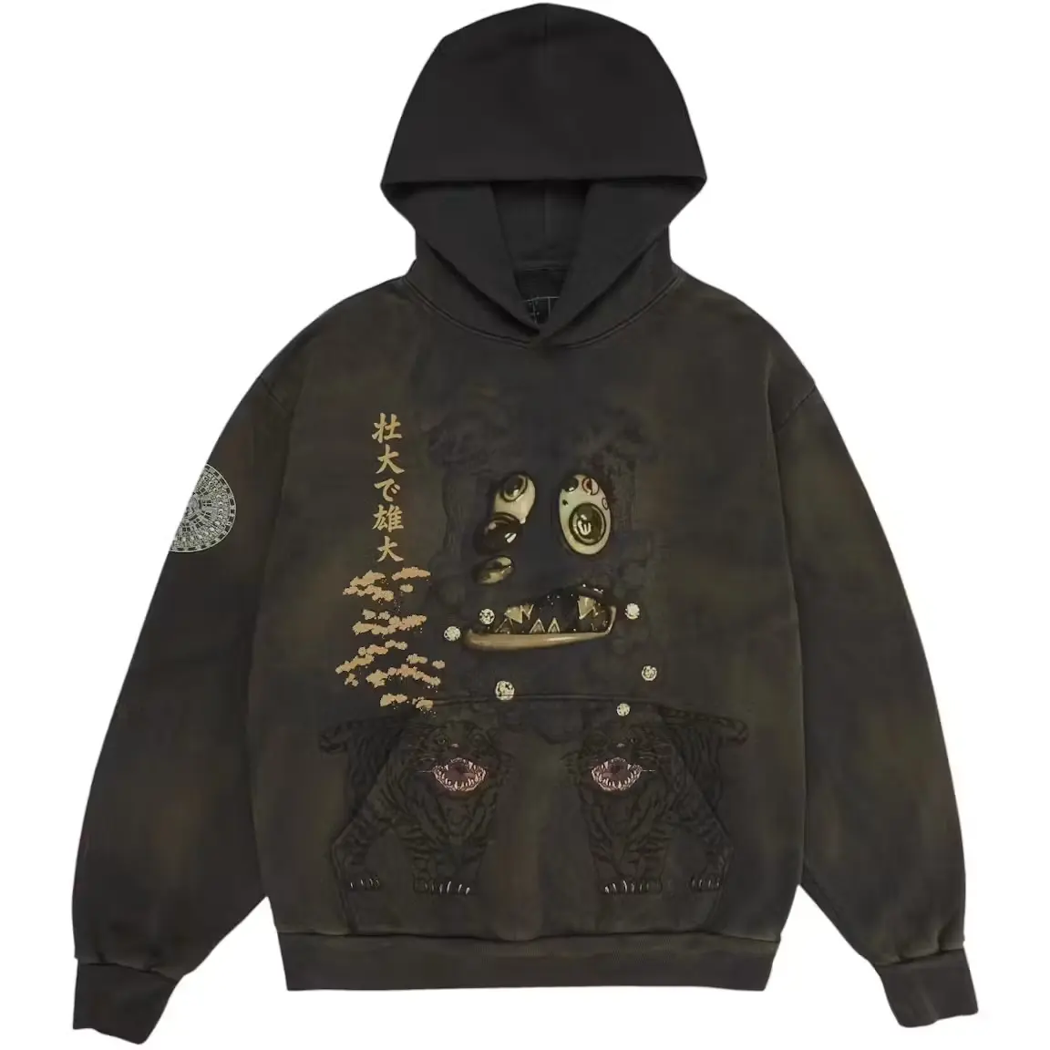 Hip Hop Rap La Flame x Takashi Murakami Hollow Hoodie | Distressed Monster Streetwear Pullover for Youth & Adults