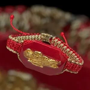 Saint Jude Religious Bracelet for Men and Women - Red-Tan Color String