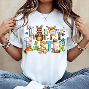 Celebrate Easter with Bunny Carrot and Egg Design T-Shirt for Spring Festivities