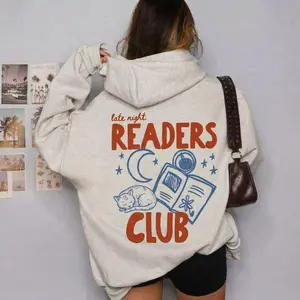 Back Design Late Night Readers Club Hoodie, Bookworm Hooded Sweatshirt, Vintage Book Lovers Romance Reader Apparel, Bookish Booktok Merch Mother Day Gift for Girl Mama Women Daughter Her