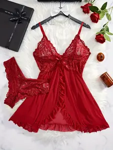 Women Plus Size Lingerie Lace Chemise Mesh Sleepwear