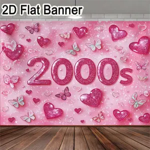 1pc, easter backdrop, easter bannerVibrant pink 2000s themed party banner, perfect for retro birthday parties, nostalgic celebrations, photo backdrop, and event decorations. Features glossy glittery lettering, playful hearts, butterflies, and spar