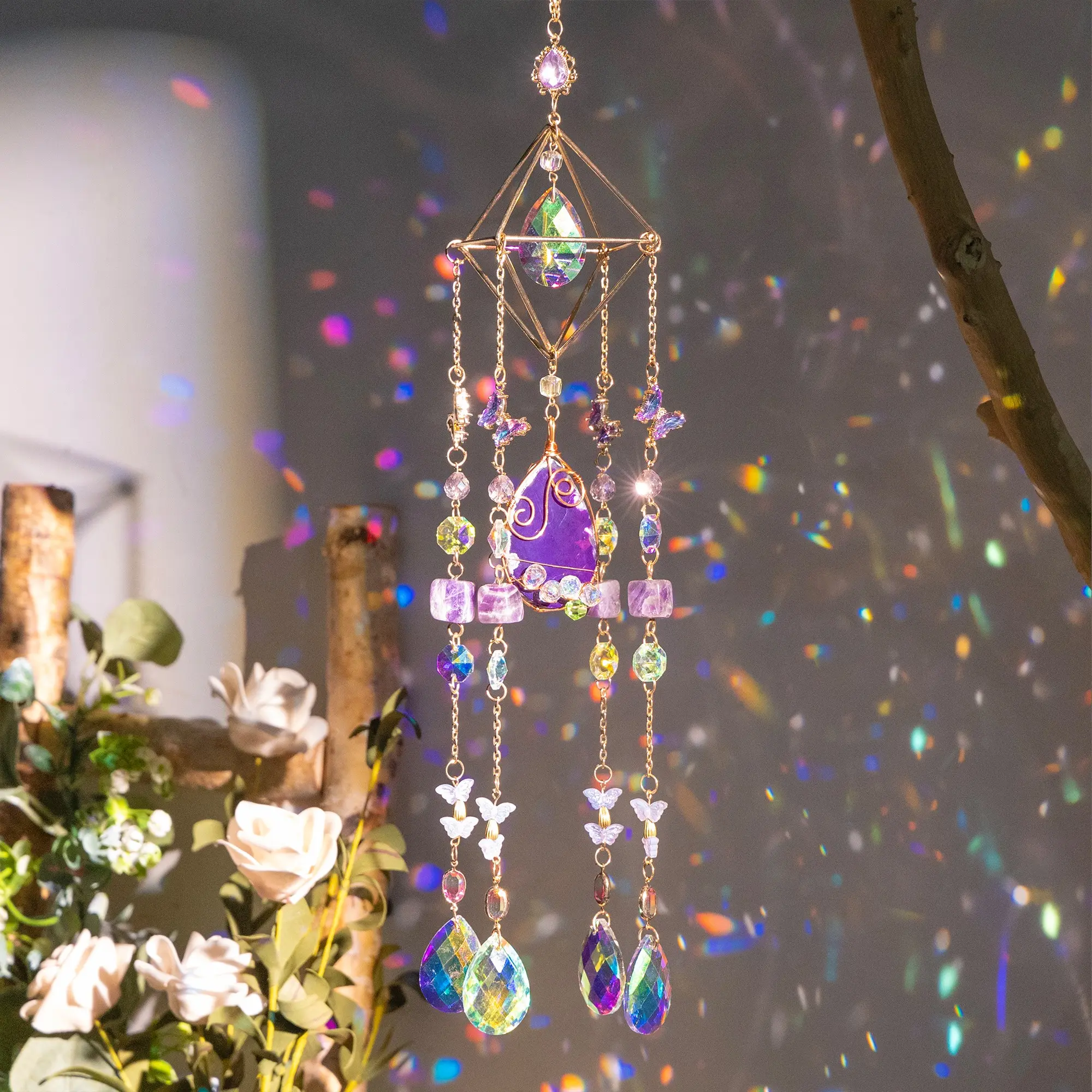 Bohemian Style Crystal Sun Catcher Ornament, Wall Hanging Ornament, Elegant Home Office Window Wall Decoration, Boho Decoration, Perfect Gift for Special Occasions