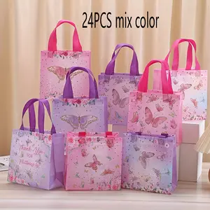 24 Piece Butterfly Gift Bags, Reusable Non-Woven Handbags, Perfect for Gender Reveal, Birthday Party, Candy Gifts, 20x20x9cm