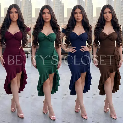Yacky Off Shoulder Front Twist Midi Dress