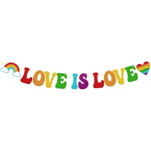 Love is Love Banner Pride Month Party Decorations for LGBT Lesbian Gay Bisexual Transgender Celebration Pride Parade Pride Rainbow Festival Party Supplies